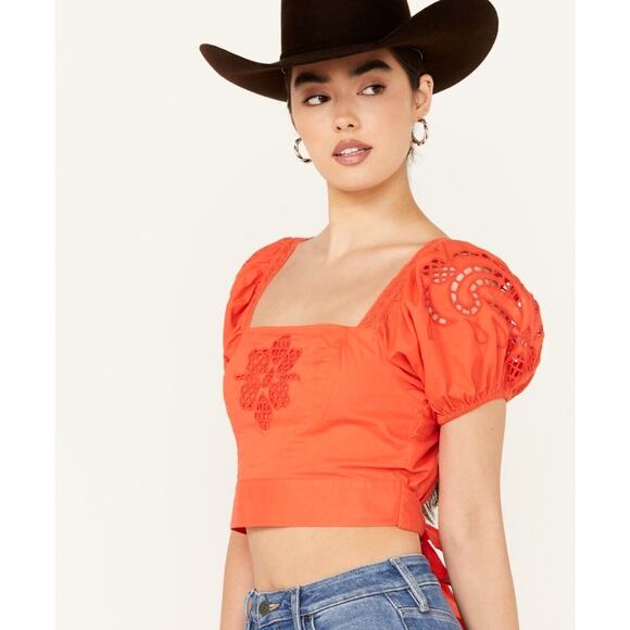 Band of the Free Tie Back Short Sleeve Entrada Top Orange S - Picture 4 of 15